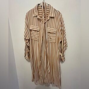 Brown Striped high-low dress